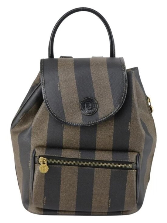FENDI Pecan Canvas Backpack PVC Brown Black gold Auth main image 14